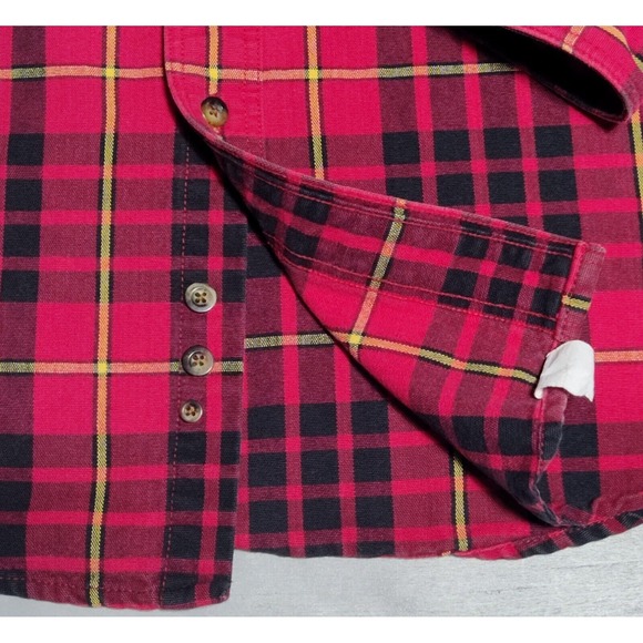 VTG EDDIE BAUER LEGENDS Men Large Red Black Plaid Cotton Button Outdoor Shirt - Picture 11 of 16
